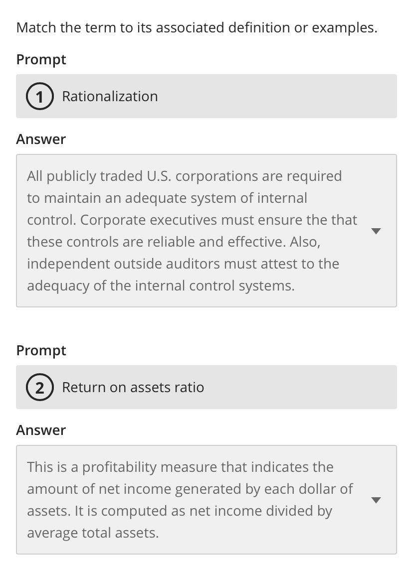  Match the term to its associated definition or examples. Answer All