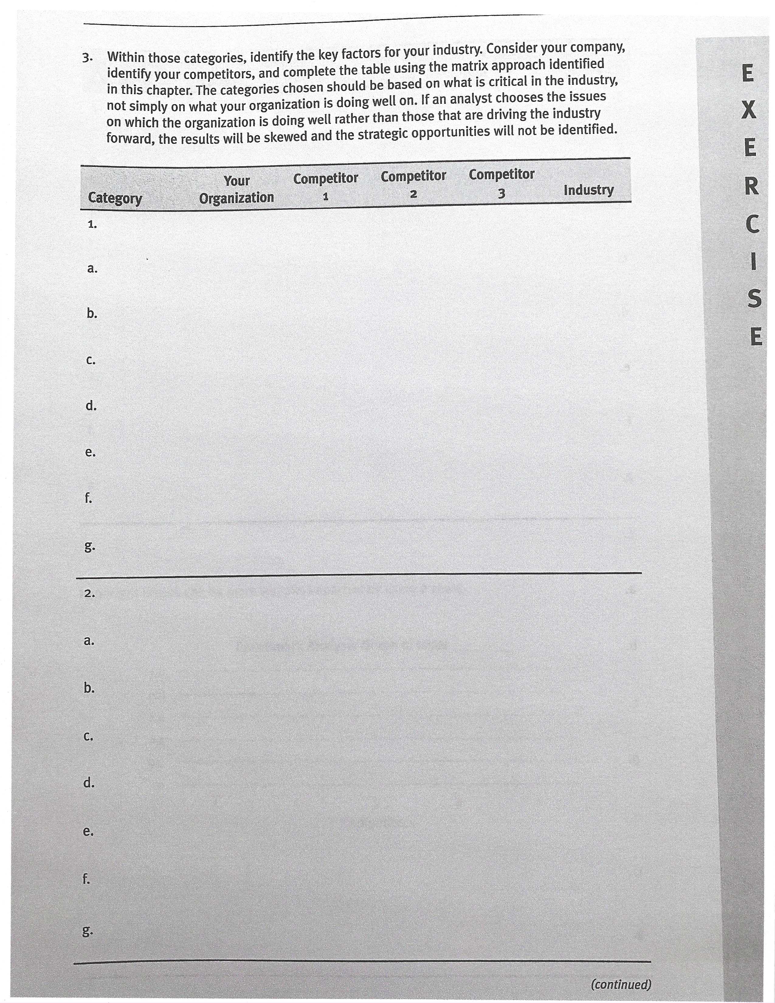 Market Benchmark Analysis of the Industry E 1. Identify the critical success