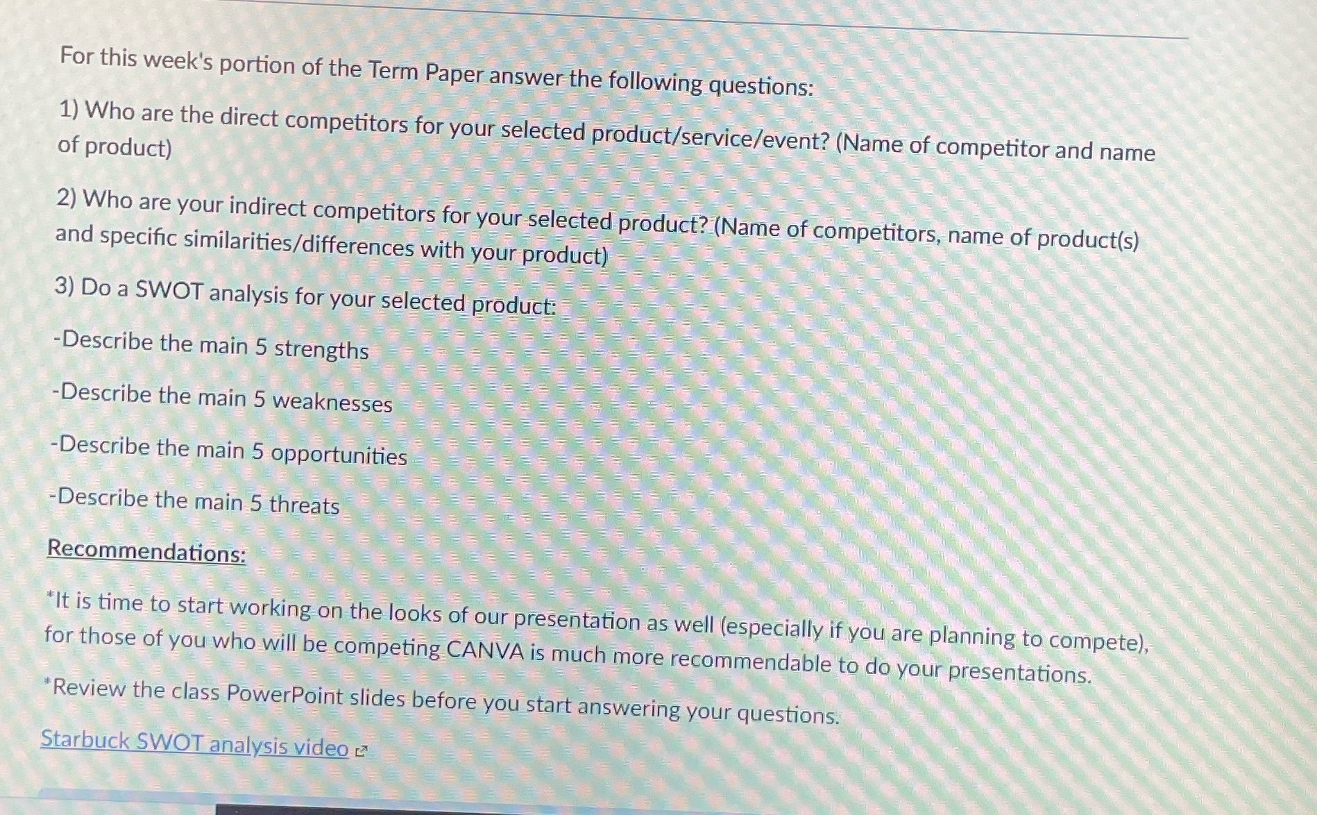 pls solve this for marketing class For this week's portion of the