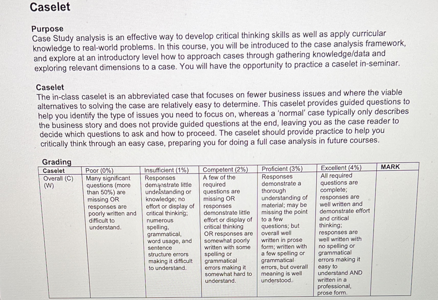  Caselet Purpose Case Study analysis is an effective way to develop