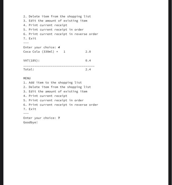 input and display the output on console according to the user inputs.