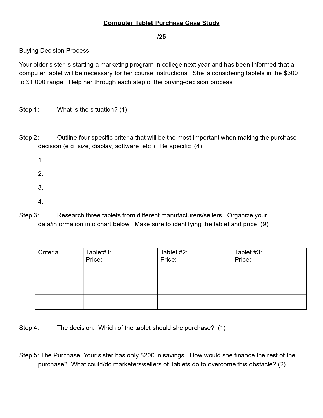 Computer Tablet Purchase Case Study 125 Buying Decision Process Your older