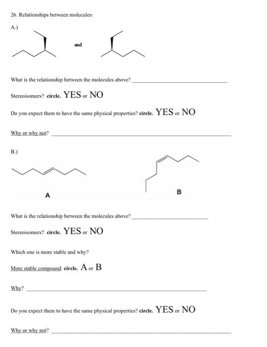 ' 26. Relationships between molecules: A.) and