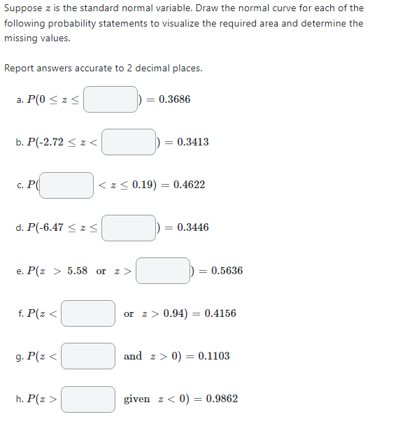 for each of the following probability statements to visualize the required area.