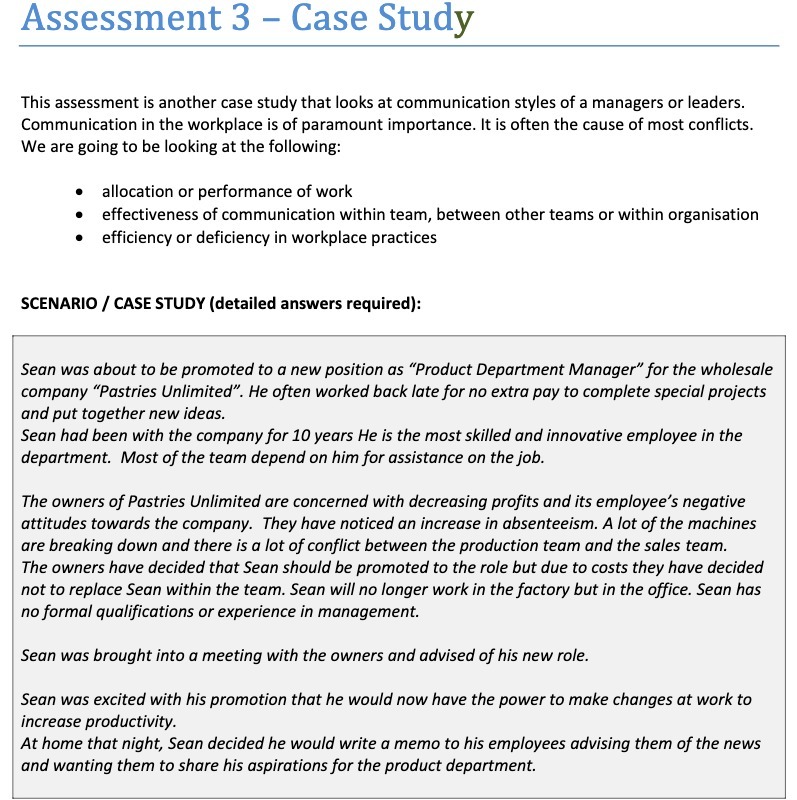  Assessment 3 Case Study This assessment is another case study that