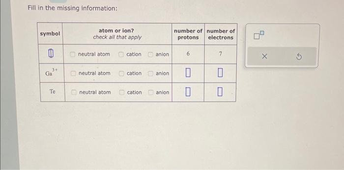  Fill in the missing information