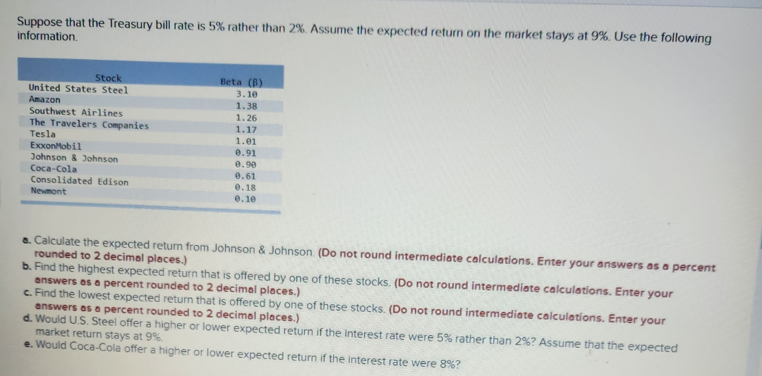 using the data find the following :a. expected return in percent b.