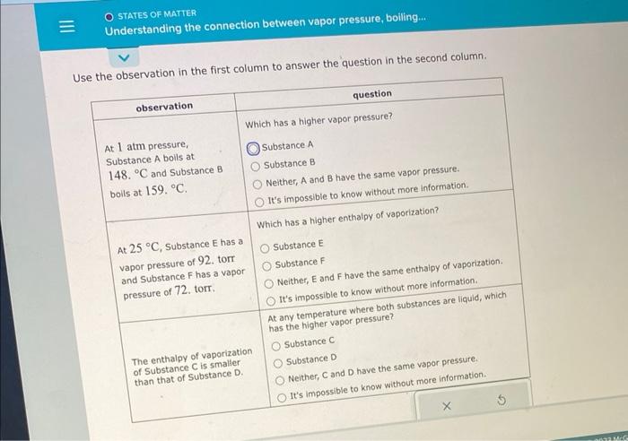  Use the observation in the first column to answer the question