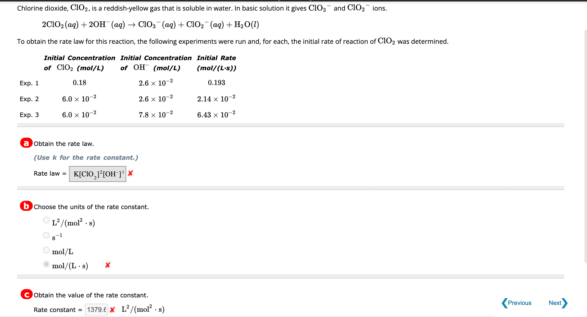  Chlorine dioxide, ClO2, is a reddish-yellow gas that is soluble in