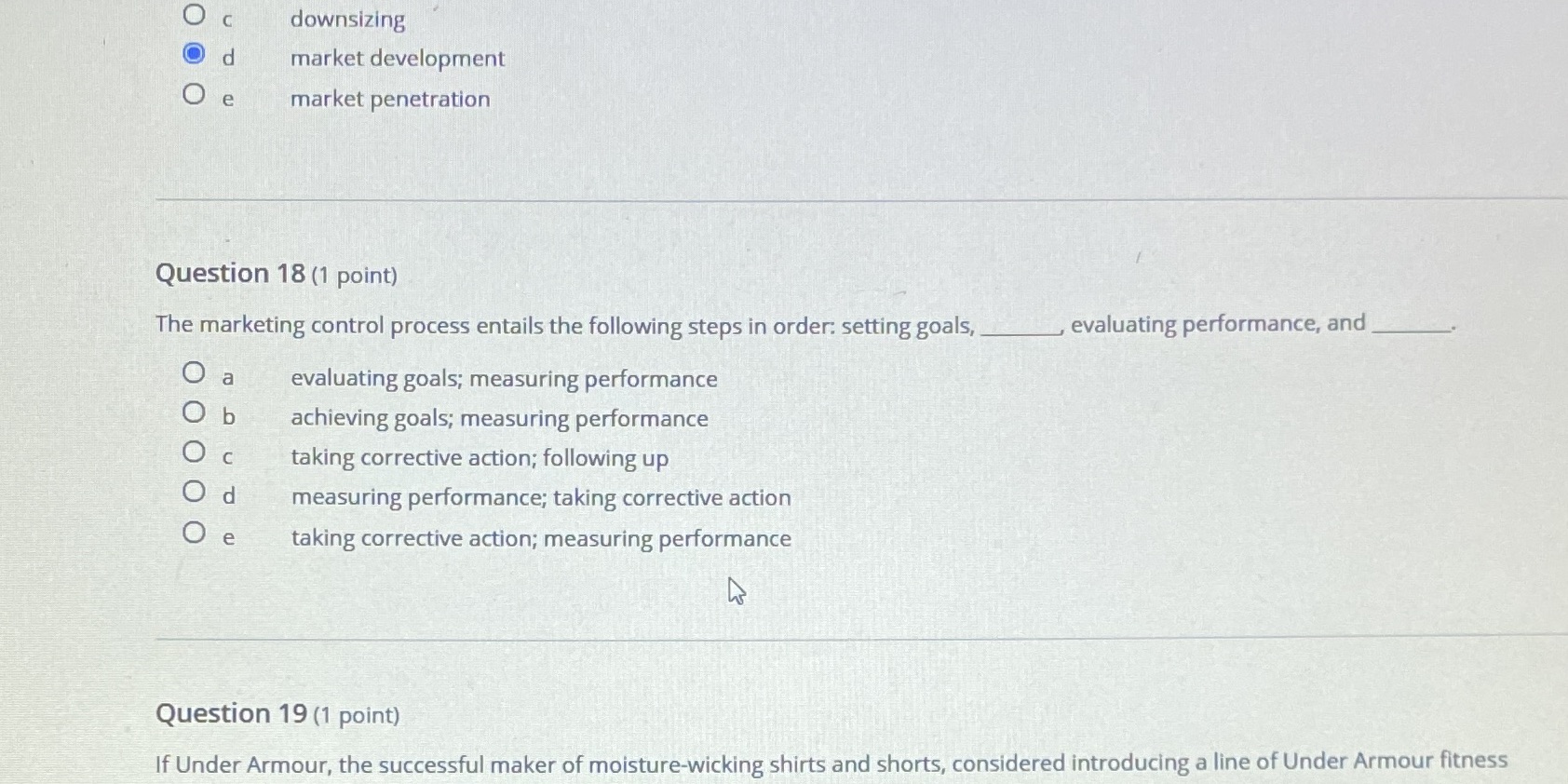  O C downsizing Od market development O e market penetration Question