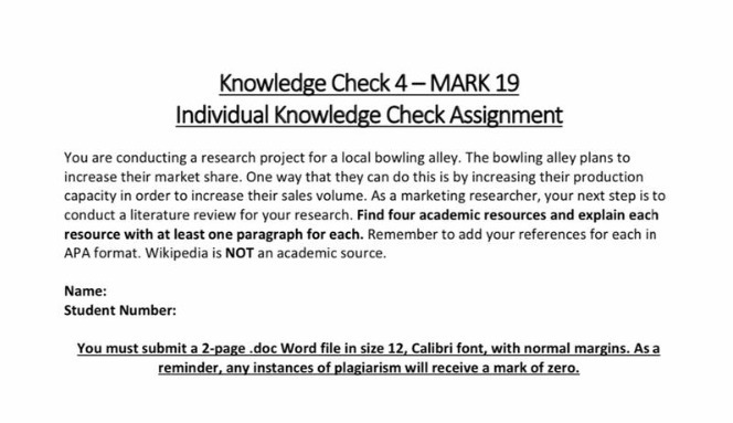  Knowledge Check 4- MARK 19 Individual Knowledge Check Assignment You are