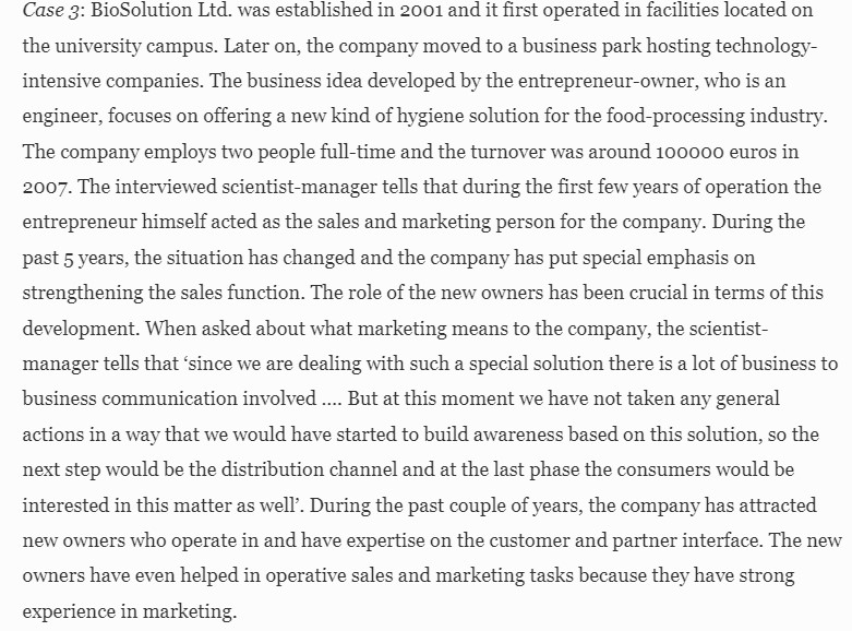  Case 3: BioSolution Ltd. was established in 2oo1 and it rst