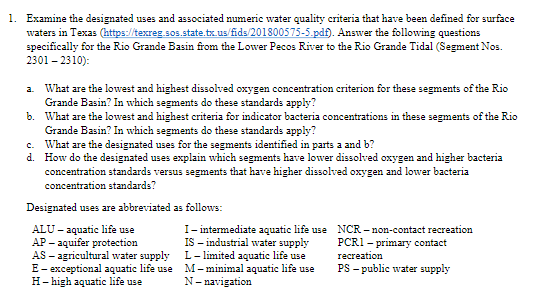 please help a-d using the chart below 1. Examine the designated uses