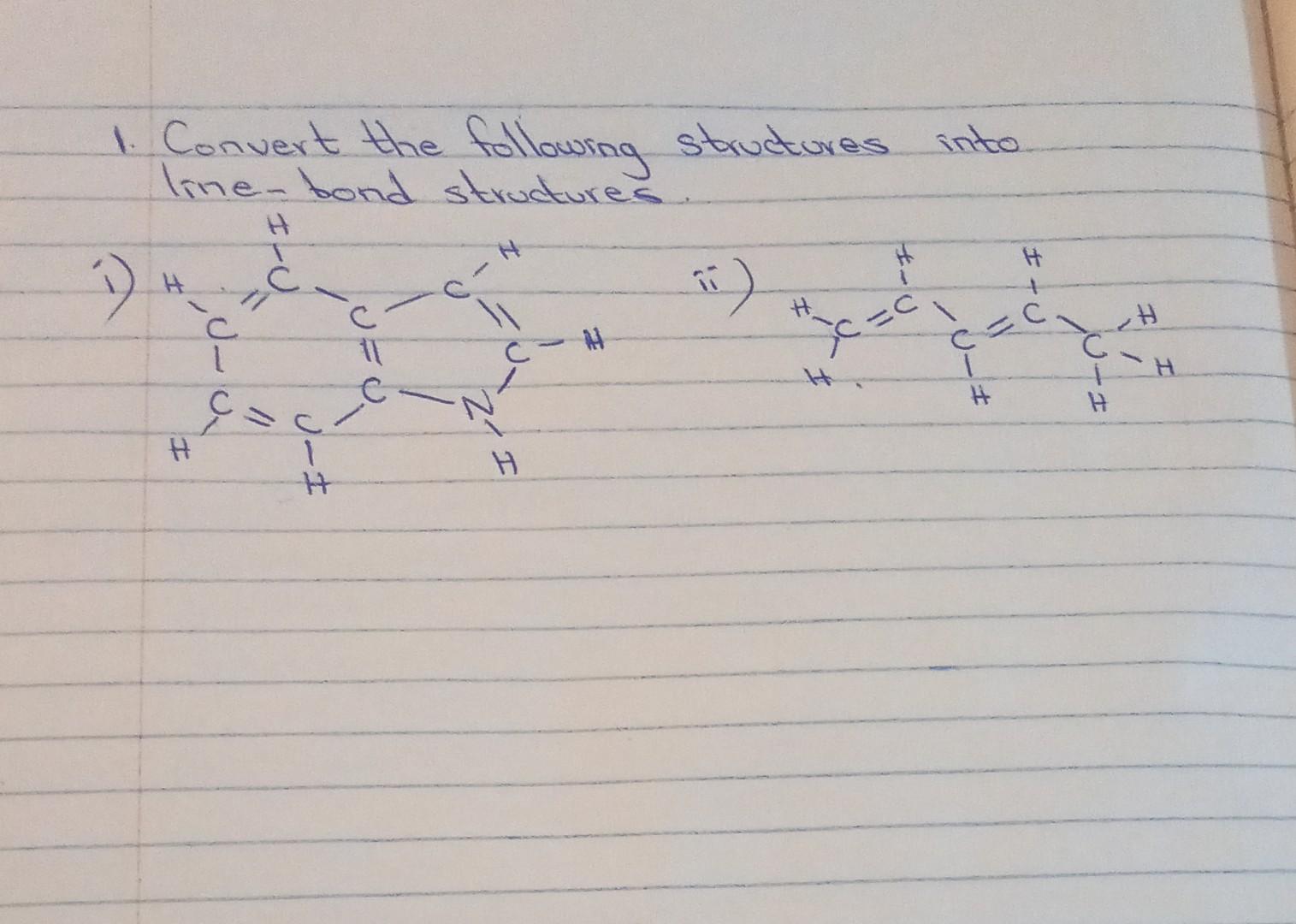 Convert the following structures into line-bond structures. ii)