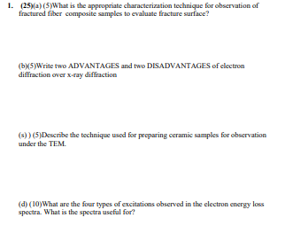 (25)(a)(5)What is the appropriate characterization technique for observation of fractured fiber