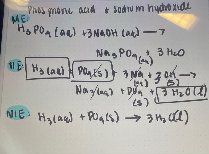 molecular equation, total ionic equation, and net ionic equation for phosphoric acid