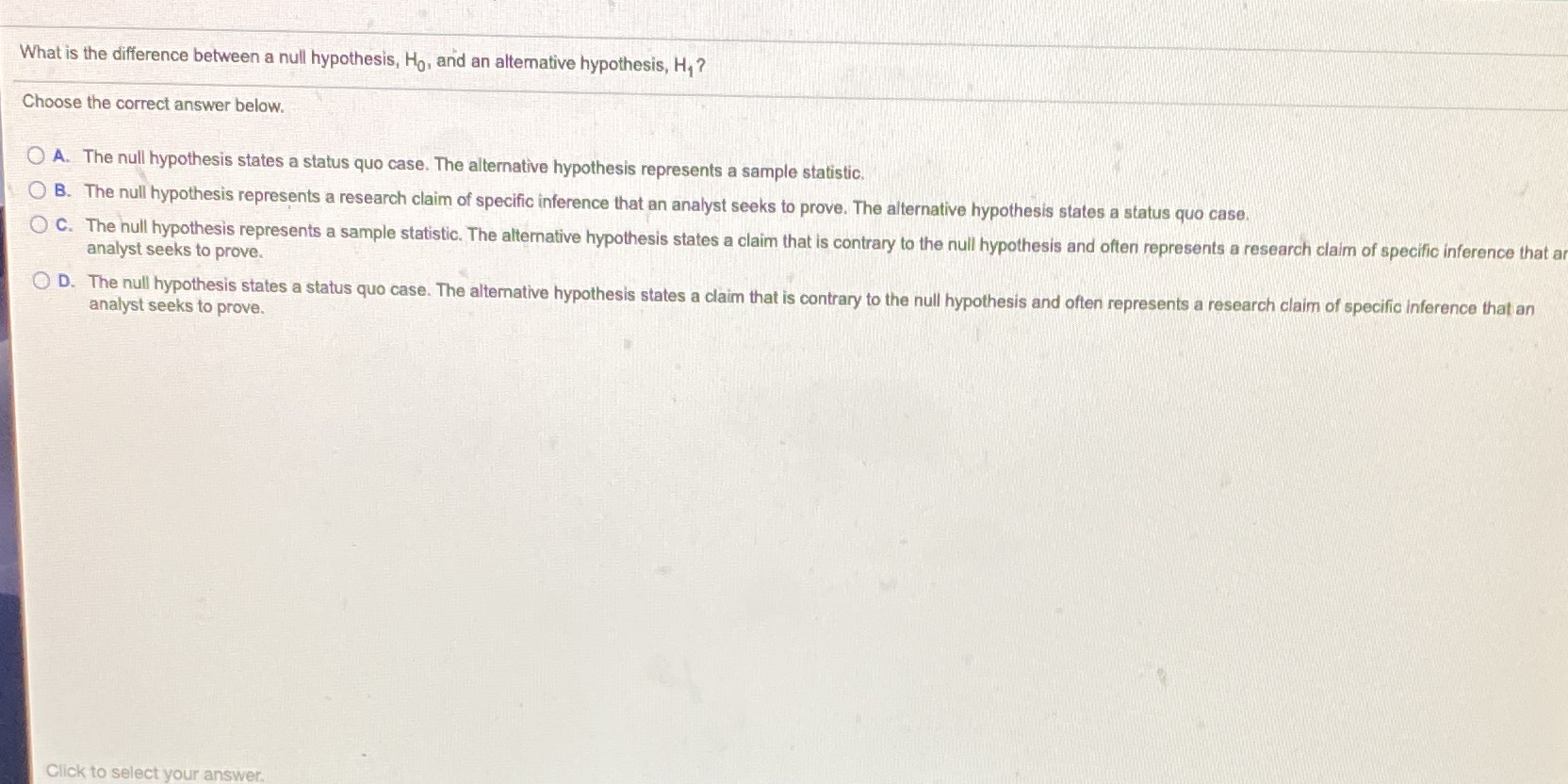 Thanks! What is the difference between a null hypothesis, Ho, and an