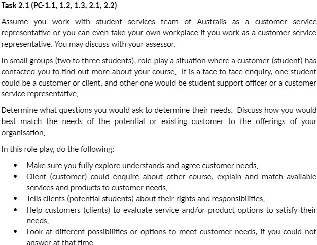  Task 2.1 (PC-1.1, 1.2, 1.3, 2.1, 2.2) Assume you work with