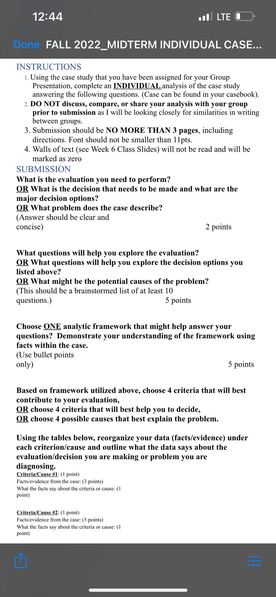 12:44 ul LTE I FALL 2022_M|DTERM INDIVIDUAL CASE... INSTRUCTIONS I. Using
