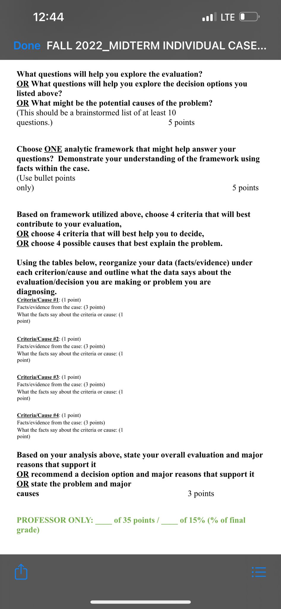 the case study that you have been assigned for your Group Presentation,