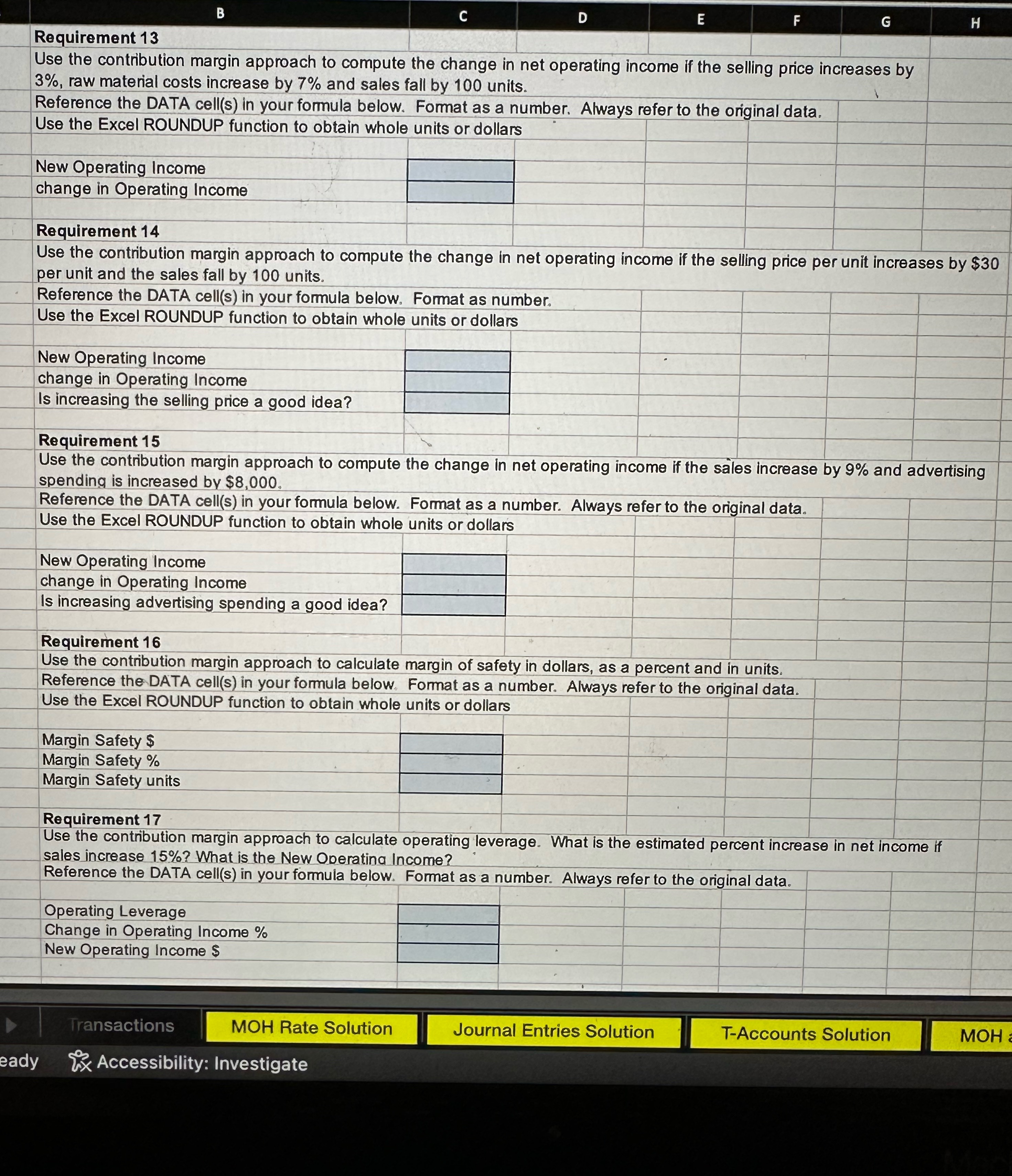 What is the calculations for the problems or what is needed to