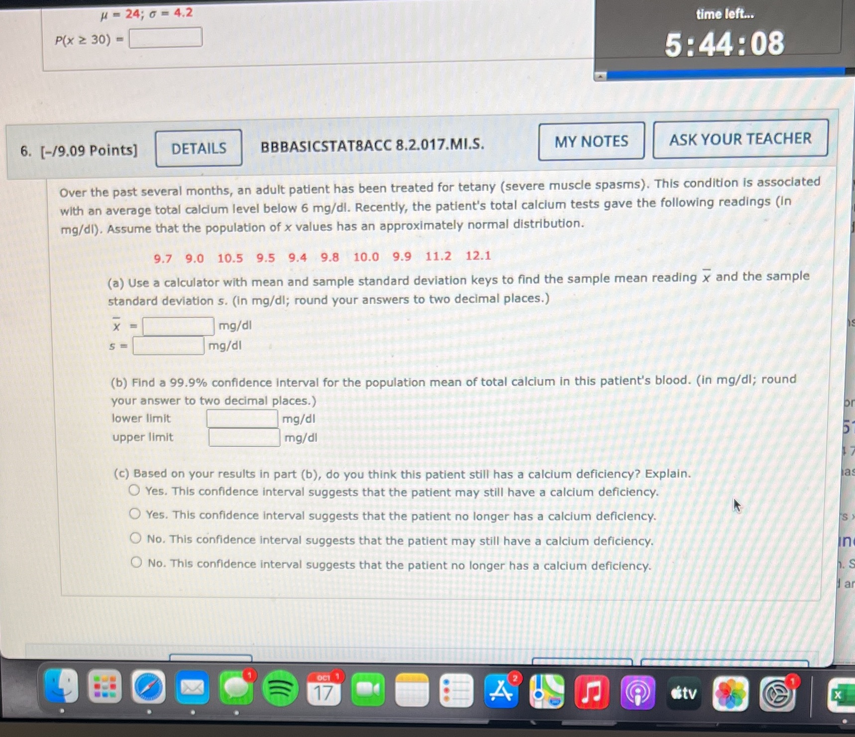K = 24; 0 = 4.2 time left... P(x 2 30)