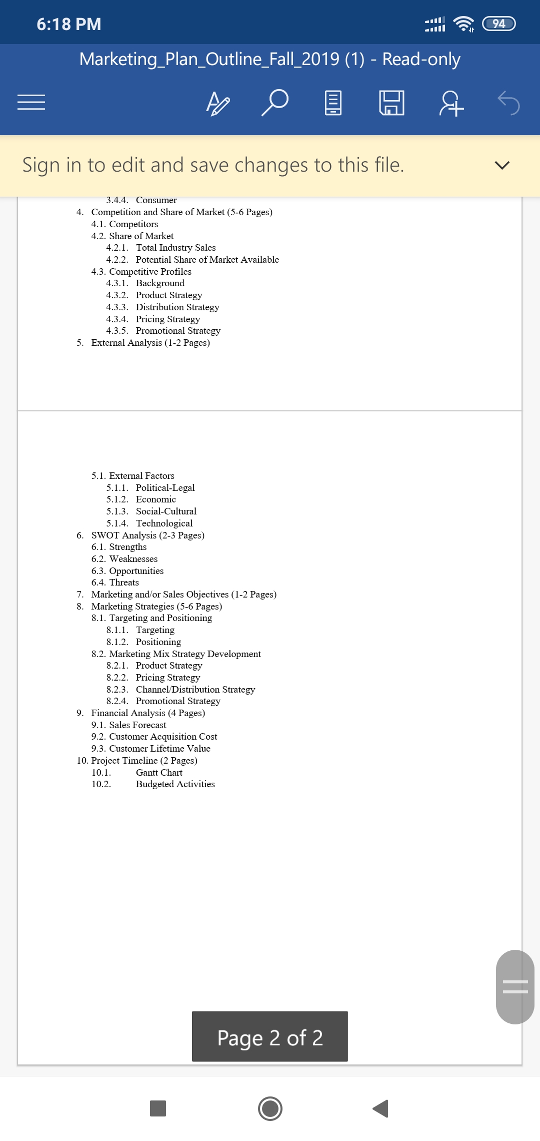 I have? 6:18 PM 94 Marketing_Plan_Outline_Fall_2019 (1) - Read-only H Sign in
