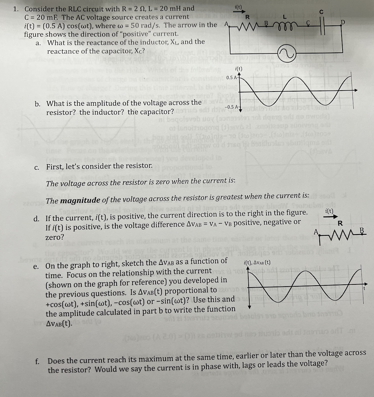 Draw AVAB(t), AVBc(t) and AVCD(t). b. Draw the total voltage difference, -0.5