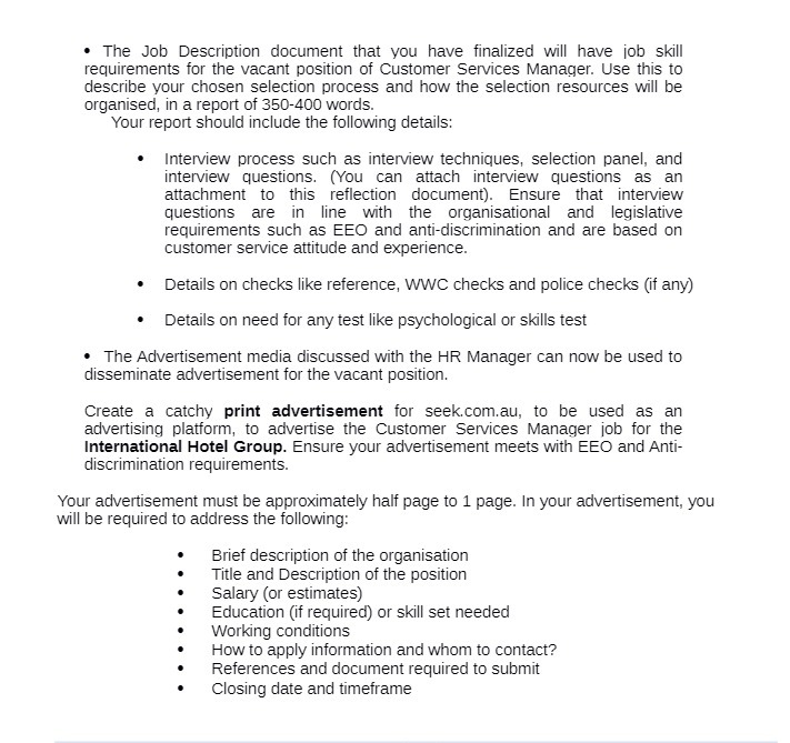  - The Job Description document that you have nalized will have