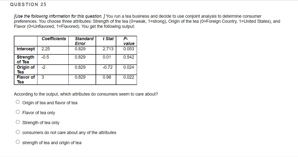  QUESTION 25 [Use the following information for this question. ] You