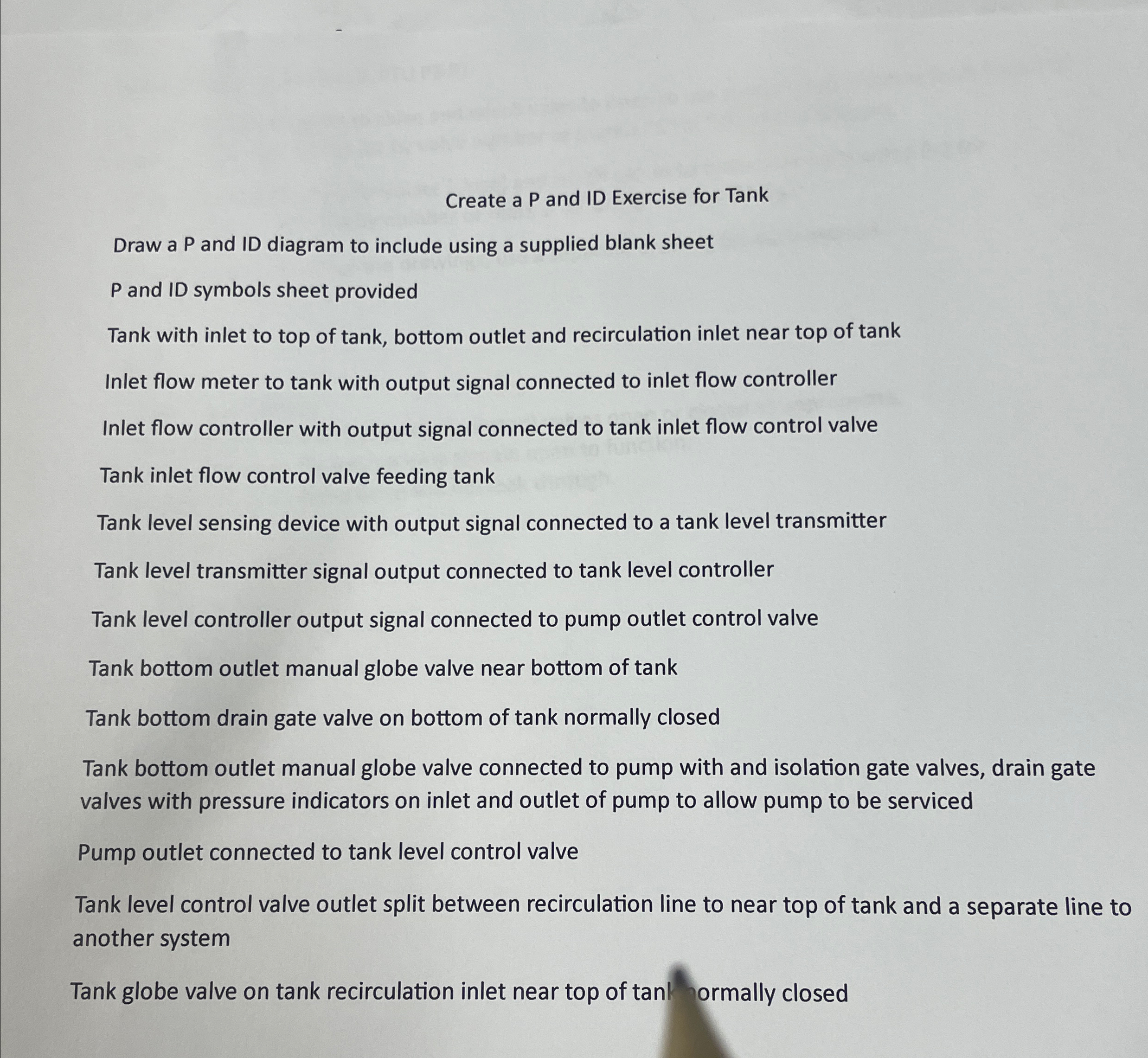  Create a P and ID Exercise for Tank Draw a P