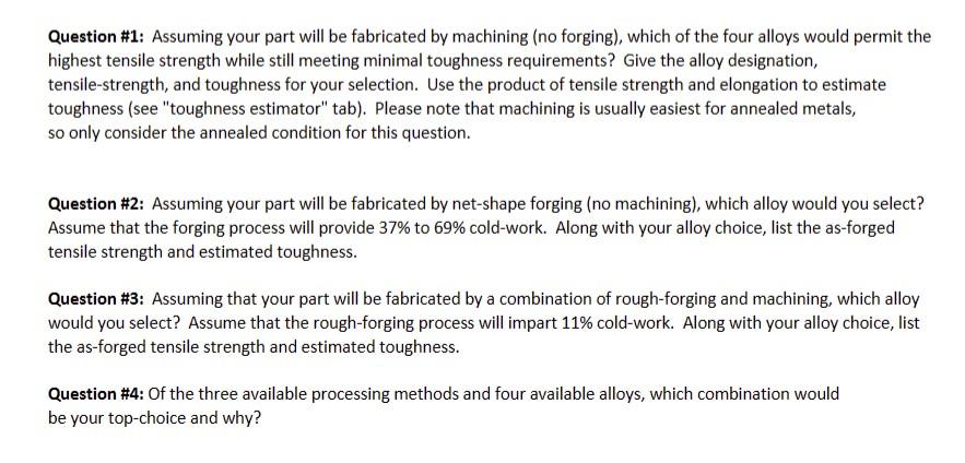 toughness estimation. Do not use materials or data that isn't listed in