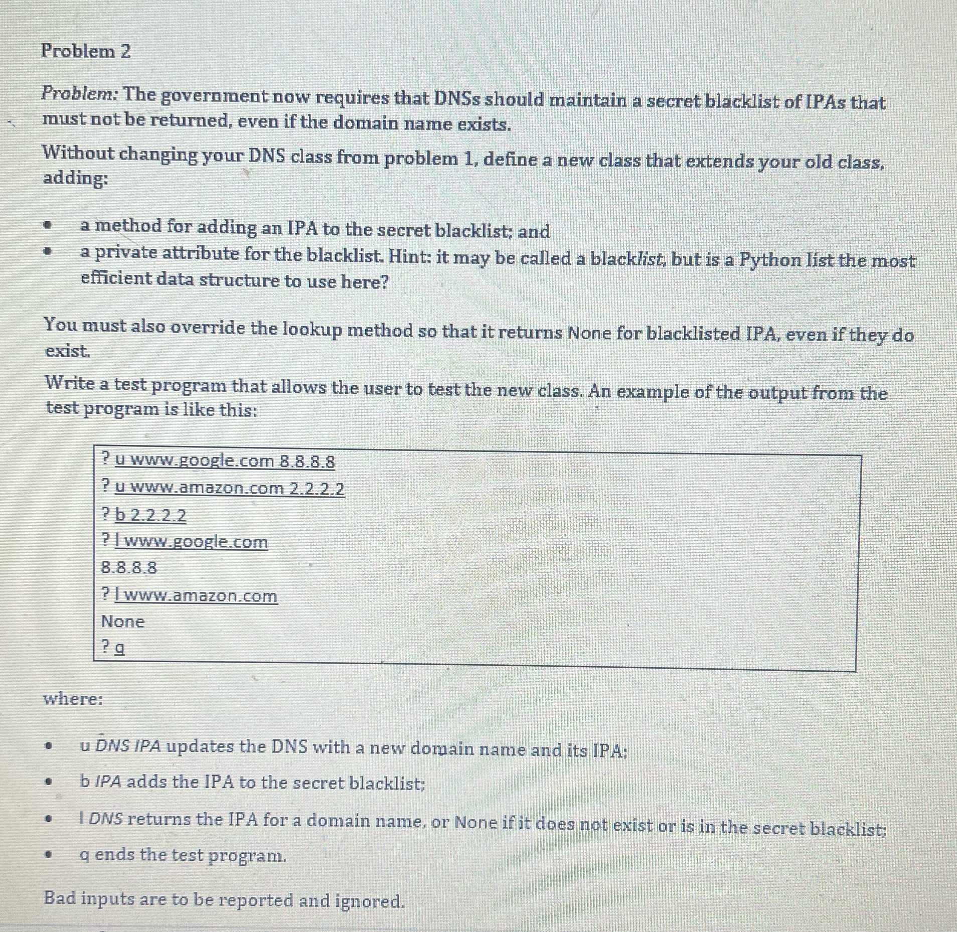 Please solve this python program and display output like that shown in