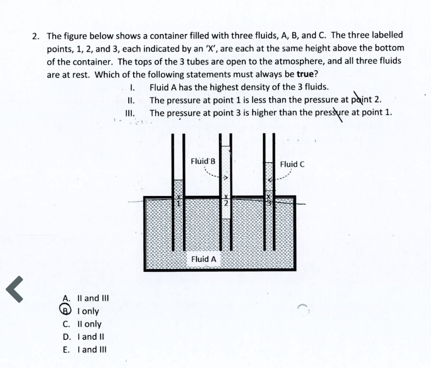  2. The figure below shows a container filled with three fluids,
