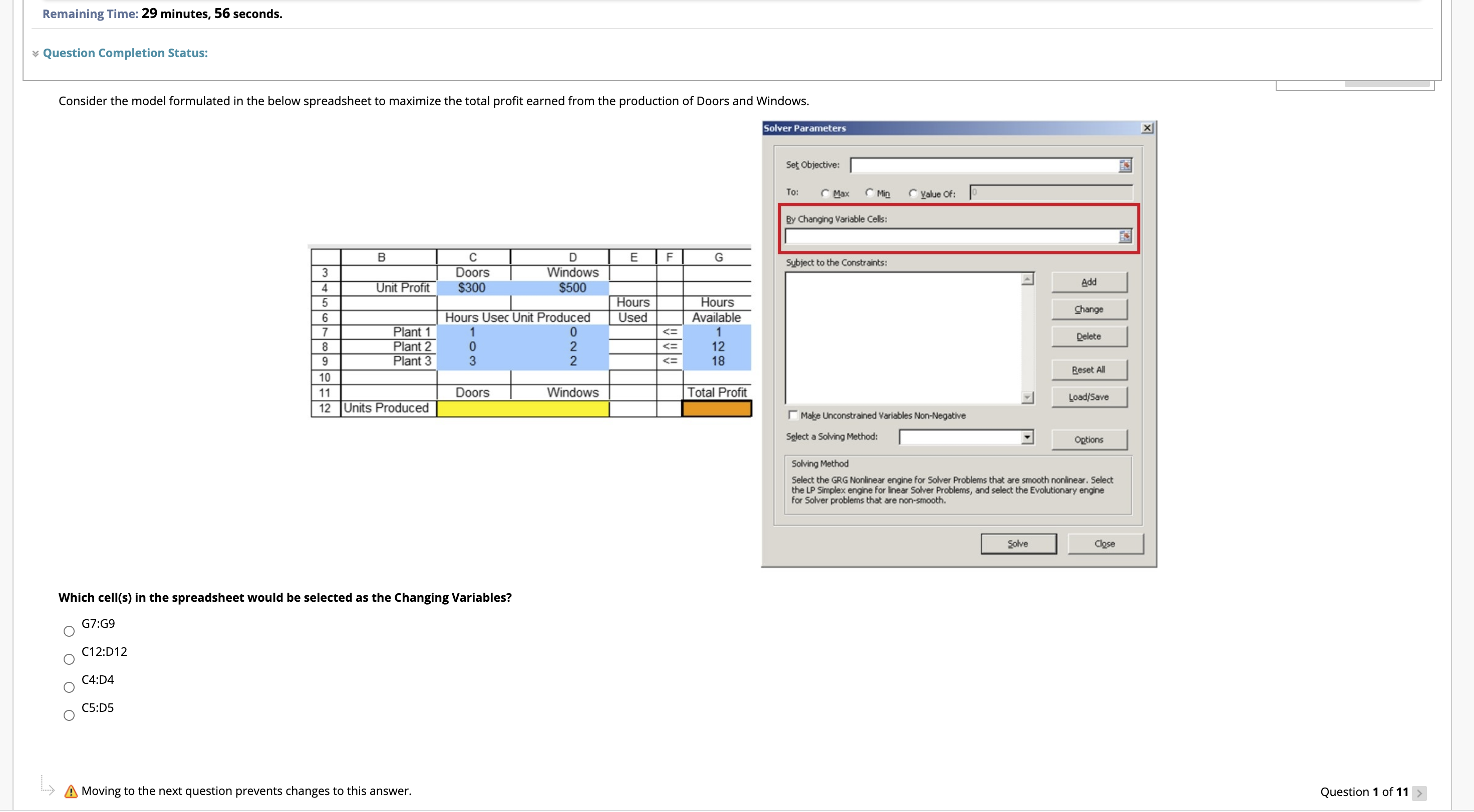 Consider the model formulated in the below spreadsheet to maximize the total