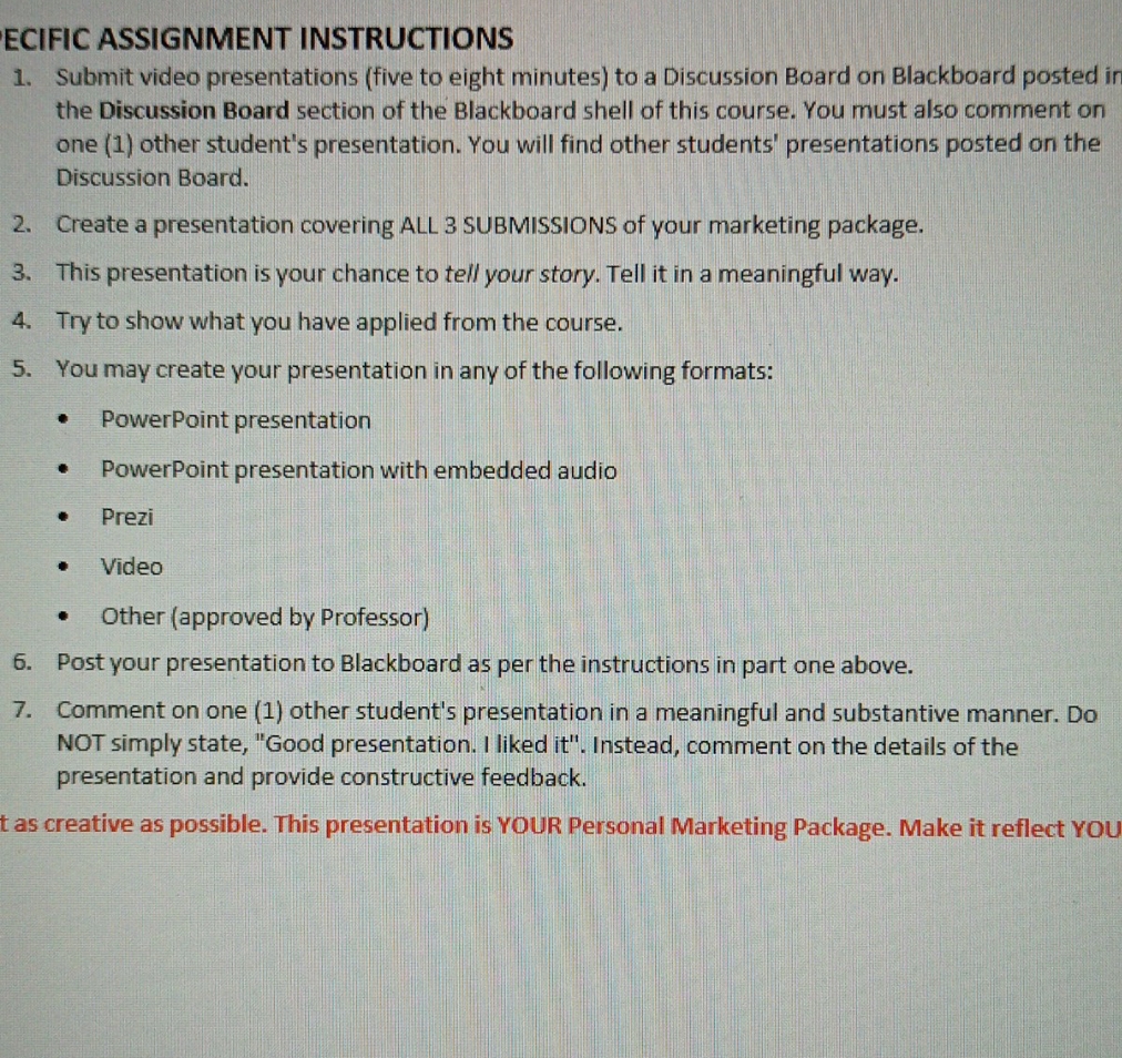 pls make a presentation video ECIFIC ASSIGNMENT INSTRUCTIONS 1. Submit video presentations