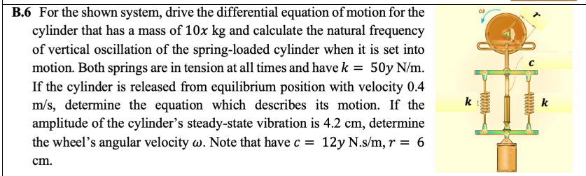  B.6 For the shown system, drive the differential equation of motion