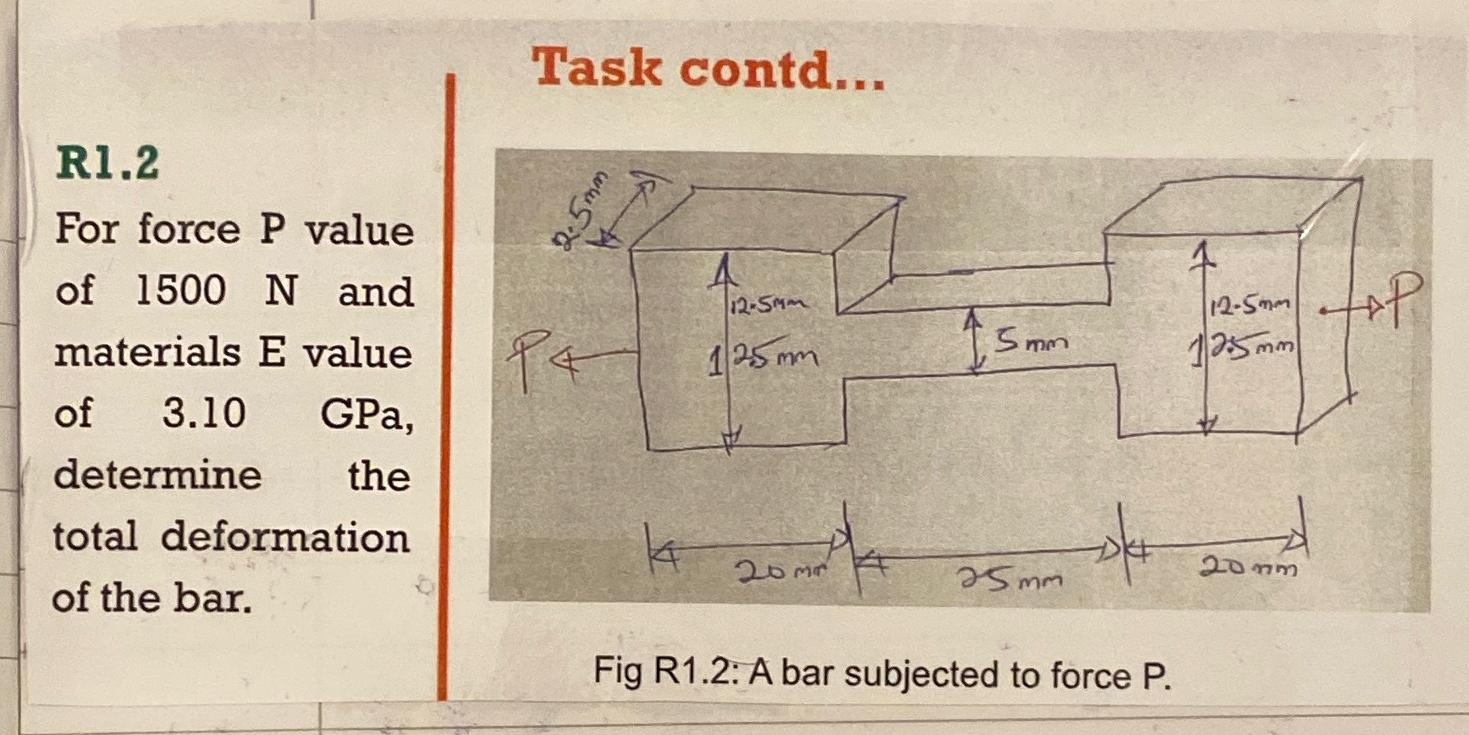  Fig R1.2: A bar subjected to force P. 