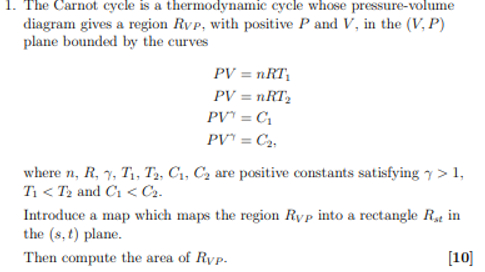  The Carnot cycle is a thermodynamic cycle whose pressure-volume diagram gives