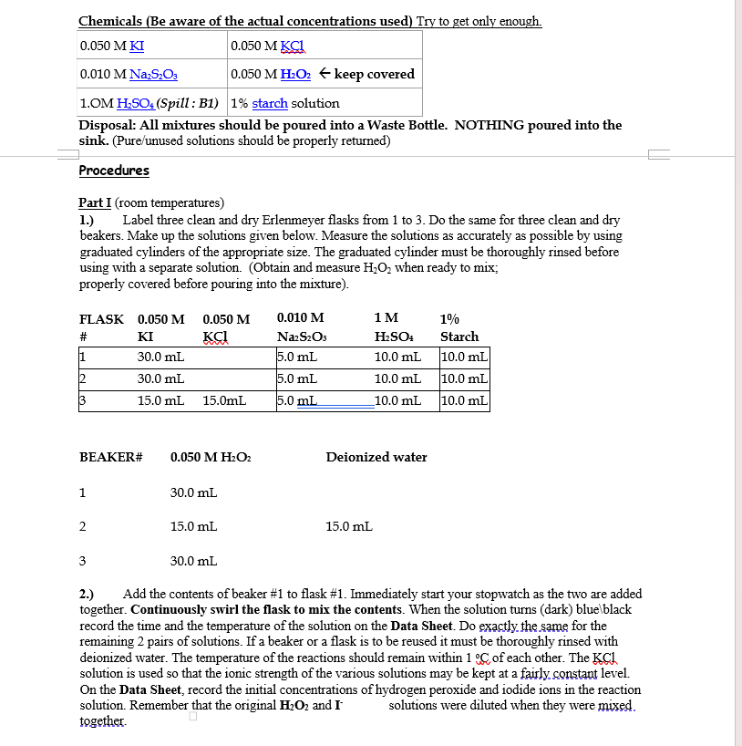 of Iodide with Hydrogen Peroxide to produce Indine, and to write out