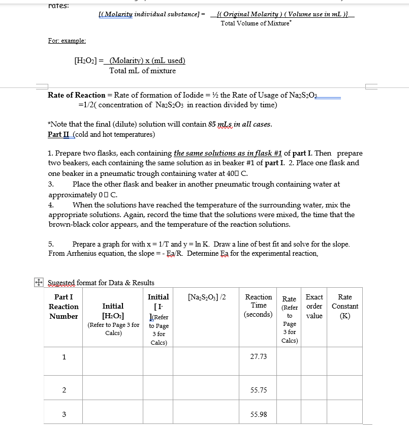 the rate law. Part II: To demonstrate the applications of Arrhenius Equation