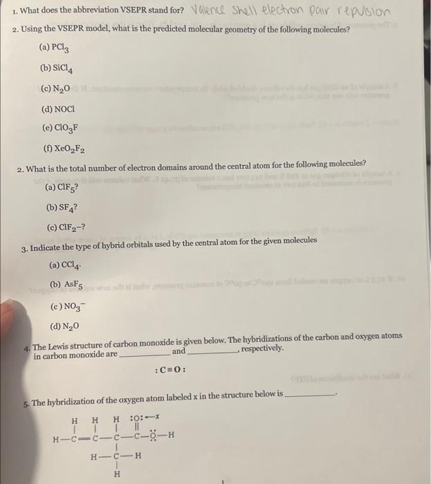  2. Using the VSEPR model, what is the predicted molecular geometry