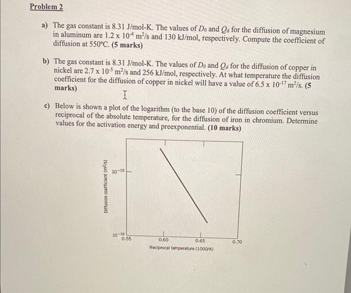 solve problem 2a,b and c a) The gas constant is 8.31J/molK. The