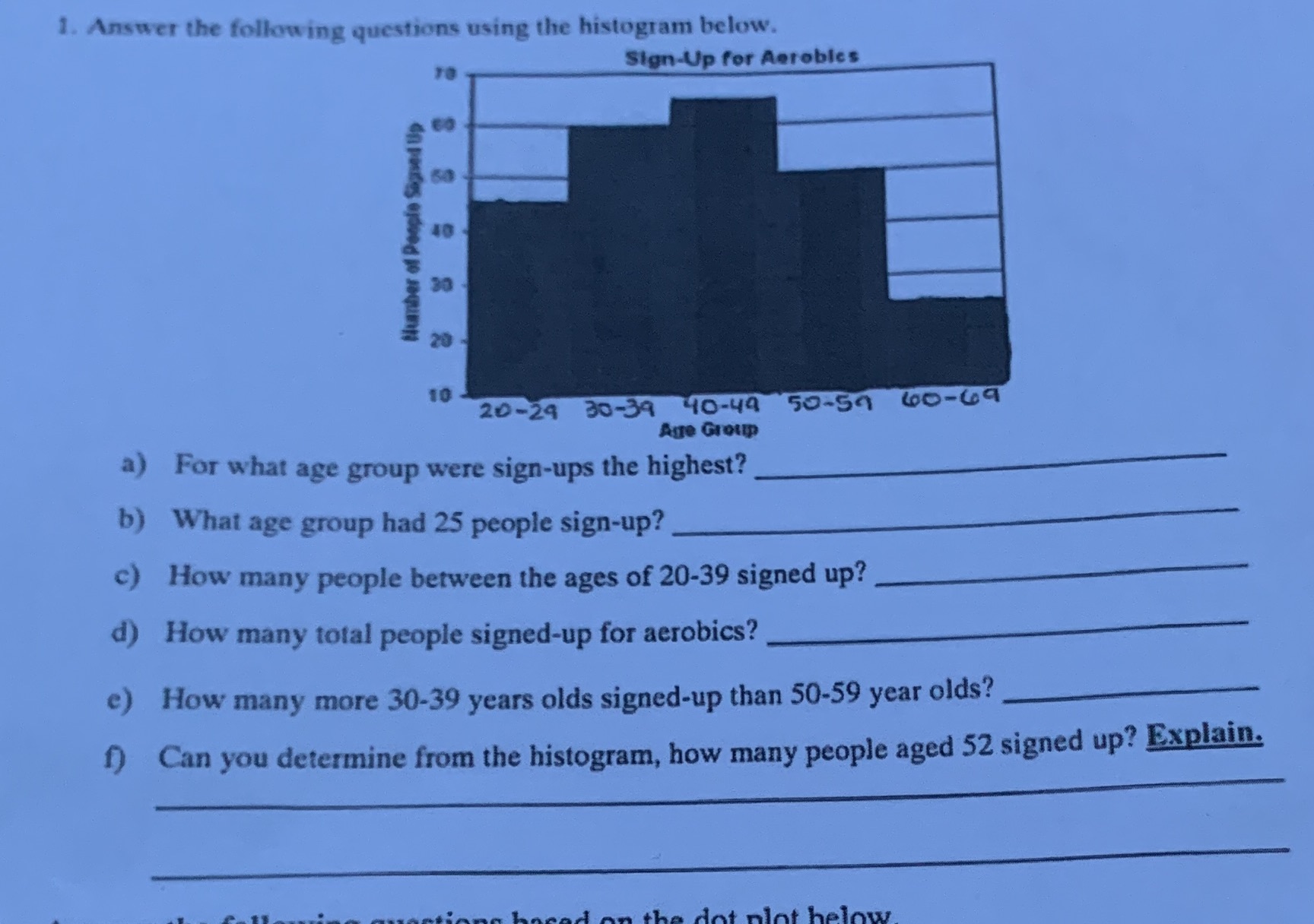 Statistics / histogram and dot plot 1. Answer the following questions using