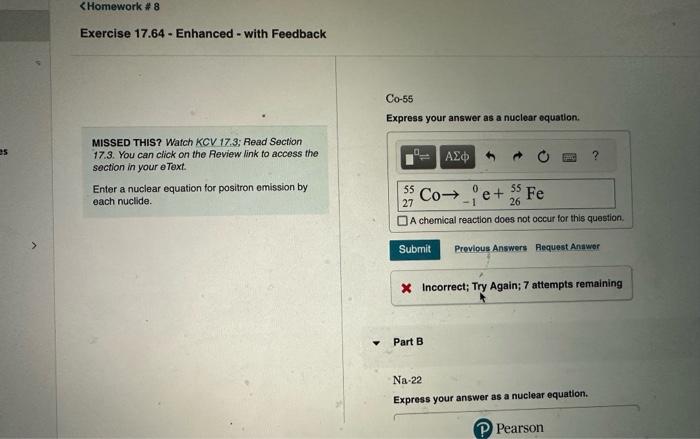  Co-55 Express your answer as a nuelear equation. MISSED THIS? Watch