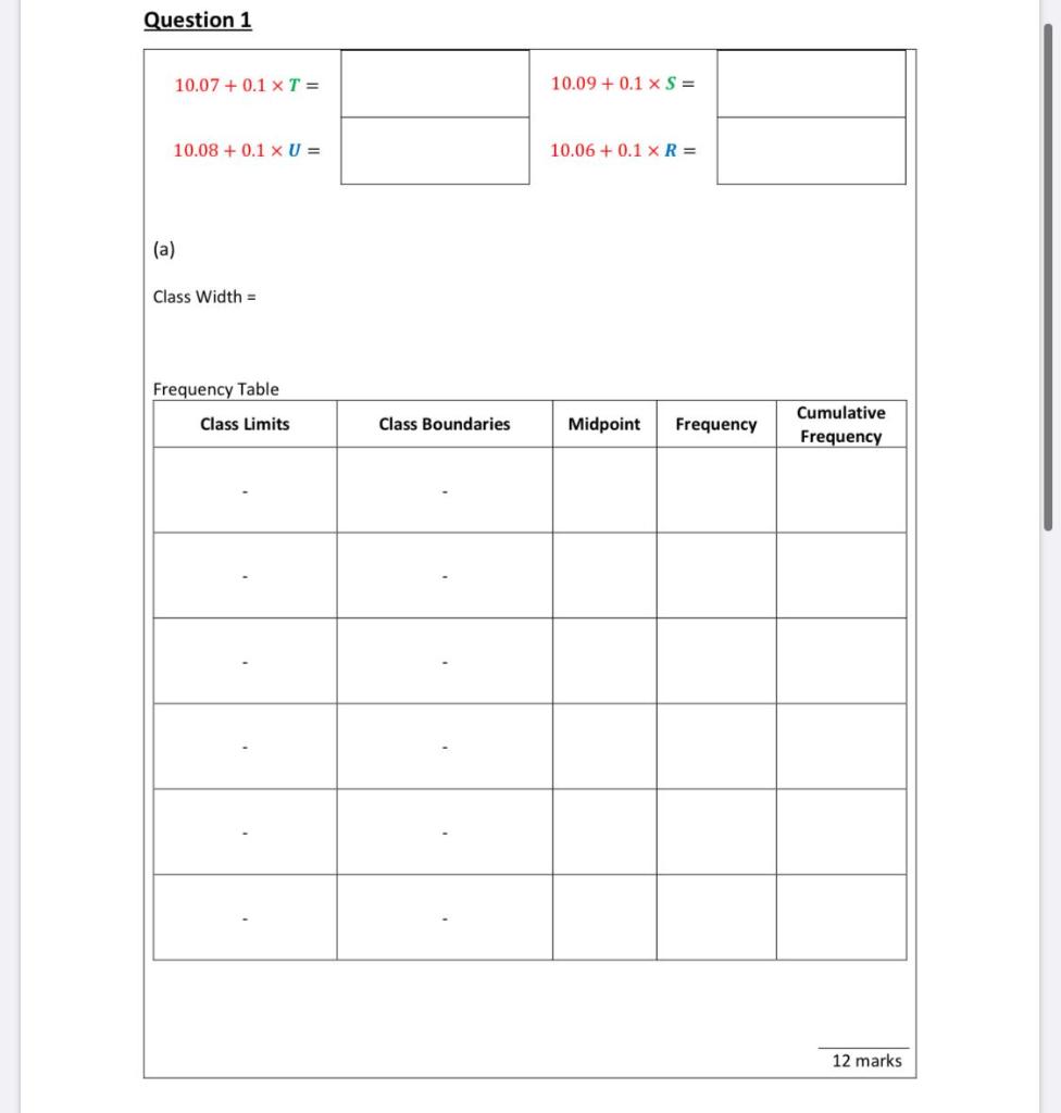 Question 1 10.07 + 0.1 x T = 10.09 + 0.1