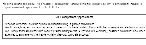 Read the excerpt that follows. After reading it, make a short