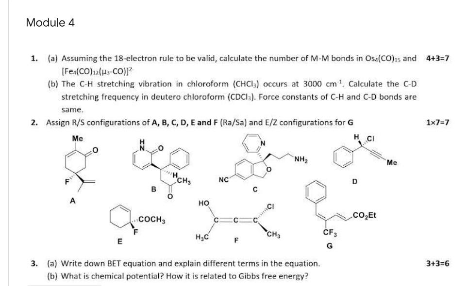  Module 4 1. (a) Assuming the 18-electron rule to be valid,