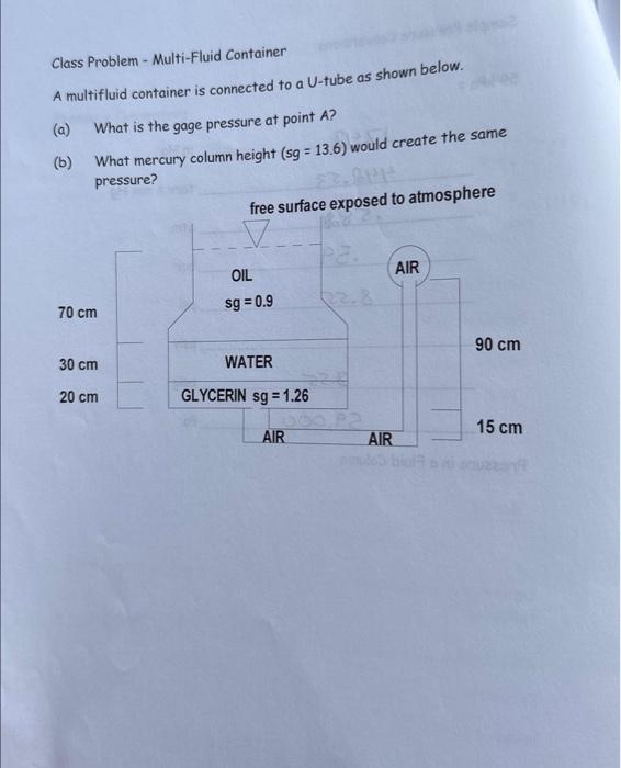  Class Problem - Multi-Fluid Container A multifluid container is connected to