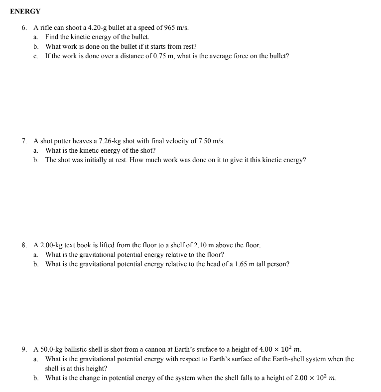 Hi i really need help with my physics activity. thank you ENERGY